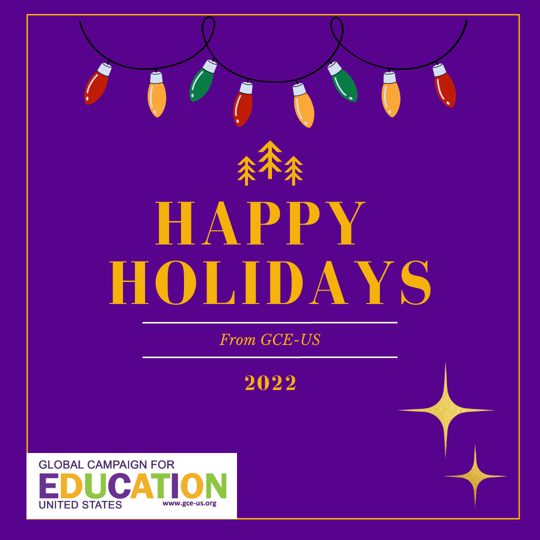 Happy Holidays from GCE-US 2022 with holiday lights and GCE-US logo